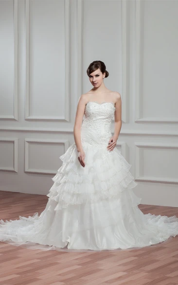 Sweetheart A-Line Tiered Jeweled Top and Gown With Appliques