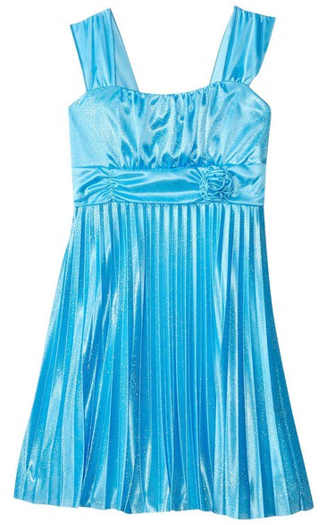 Sleeveless A-line Pleated Dress With Straps and Bow