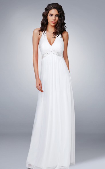 Halter Beaded Chiffon Long Wedding Dress