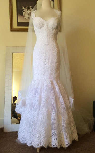 Queen Anne Neckline Mermaid Lace Sleeveless Bridal Dress