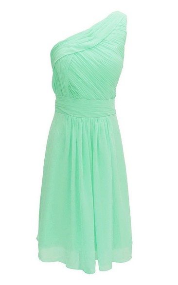 One-shoulder Ruched Chiffon A-line Short Dress With Band