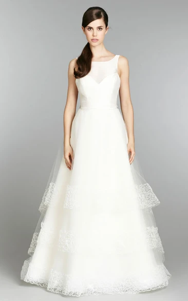 Graceful Sleeveless Tiered Tulle Ball Gown With Embroidery