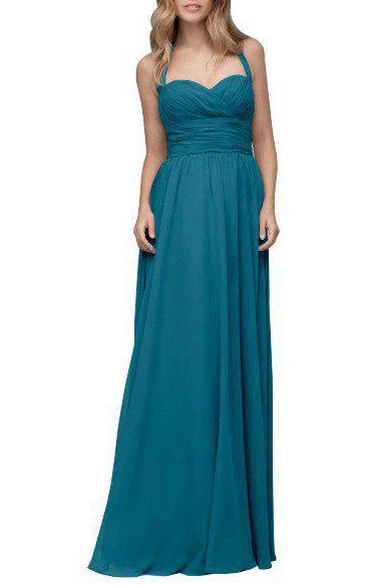 Halter Ruched Floor-length Chiffon Bridesmaid Dress