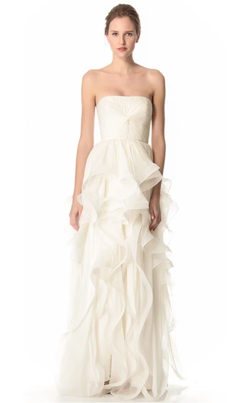 Long Strapless Ruffled A-line Organza Dress