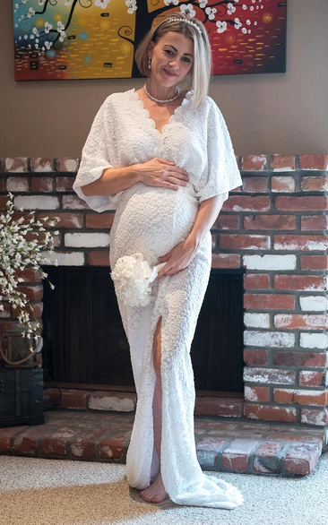 Sheath Bat 3/4 Length Sleeve Empire Maternity Wedding Dress