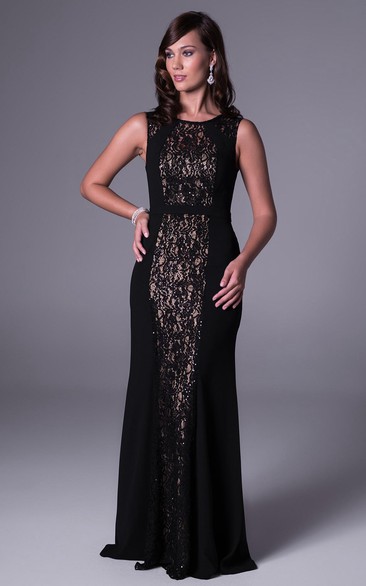 Sheath Floor-Length Scoop-Neck Sleeveless Lace Prom Dress