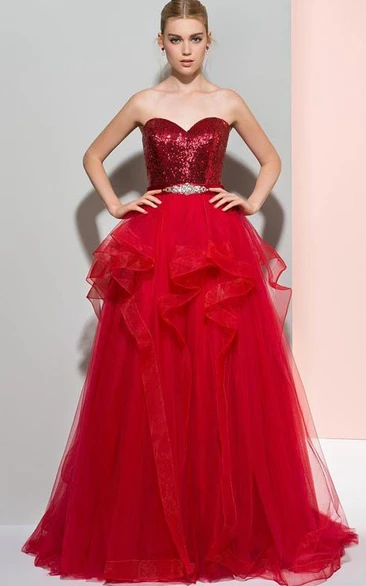 A-Line Sweetheart Beading Sequins Court Train Prom Dress