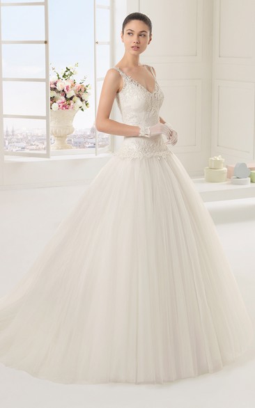 Ruffled Backless Classic Gown With Lacy Bodice