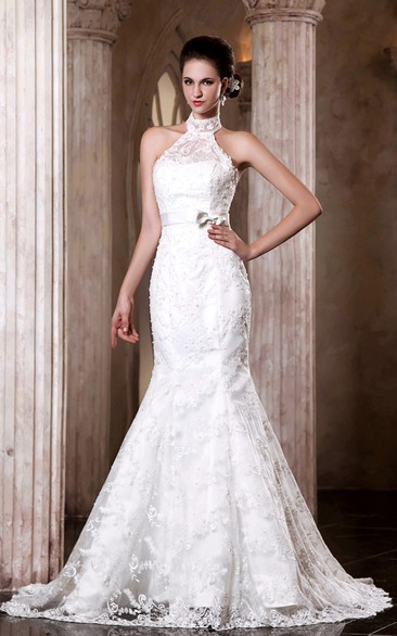 Elegant Sleeveless Mermaid Embroidery Dress With Bowed Sash