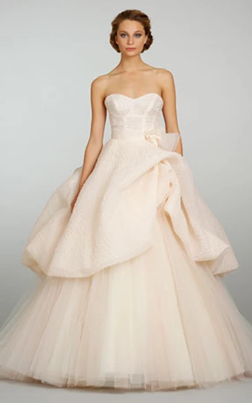 Fantastic Corseted Bodice Tulle Ball Gown With Bubble Peplum