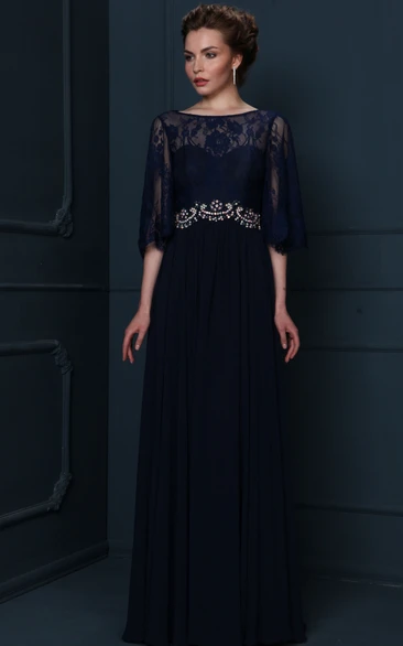 Bateau Neck Appliqued Half Sleeve Chiffon Mother Of The Bride Dress