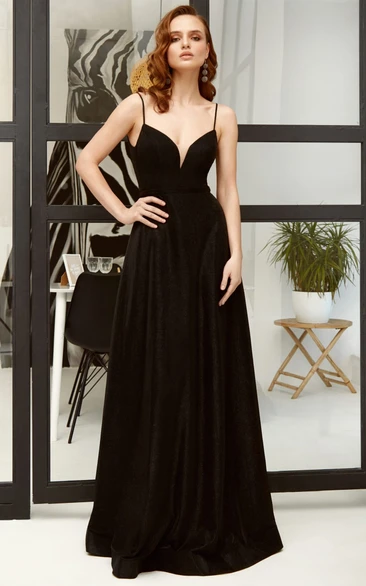 Casual A Line Satin Spaghetti Floor-length Open Back Prom Dress 