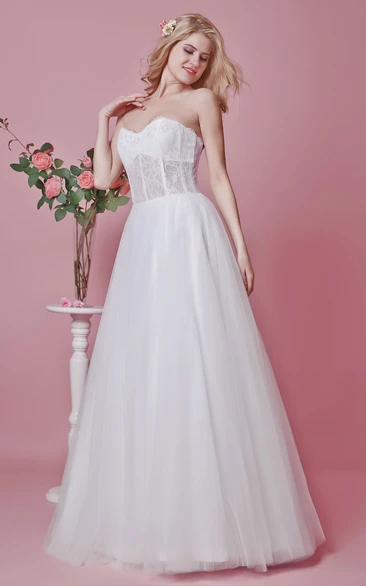 Strapless Backless A-line Lace and Tulle Gown