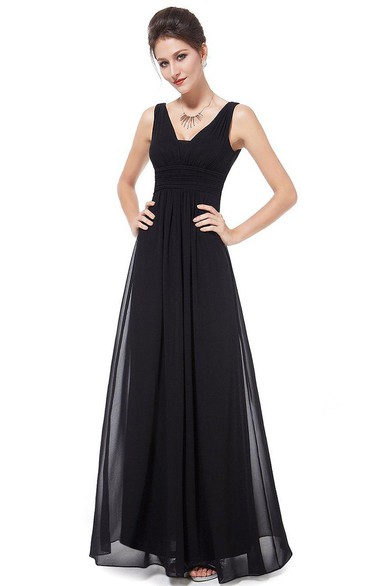 Sleeveless A-line Chiffon Dress With Low V-back