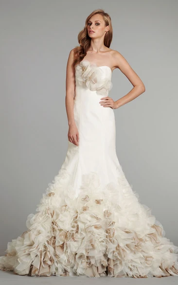 Gorgeous Strapless Floral Bodice Organza Dress With Illusion Corset Back