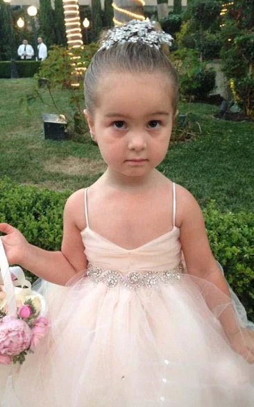 Lovely Spaghetti Strap Tulle Princess Flower Girl Dress Bowknot