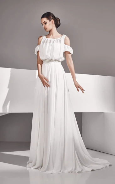 Empire Long Chiffon Dress With Crystal Detailing 