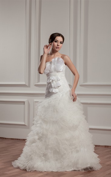 Sleeveless A-Line Ruffled Tiers and Gown With Bow