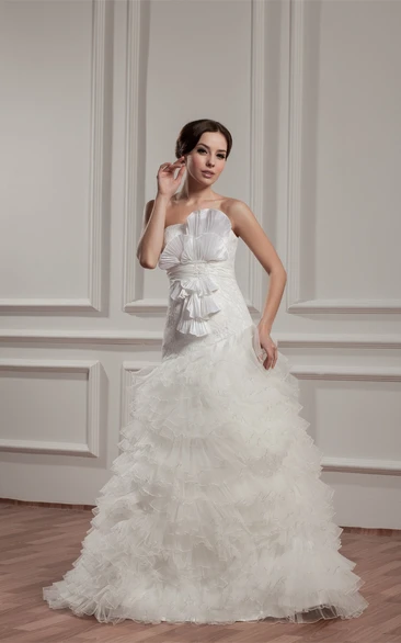 Sleeveless A-Line Ruffled Tiers and Gown With Bow