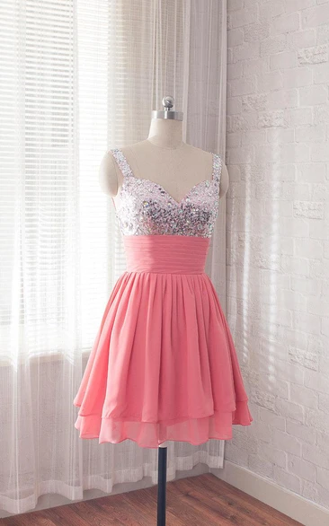 Short Chiffon Dress With Beading&Sequins