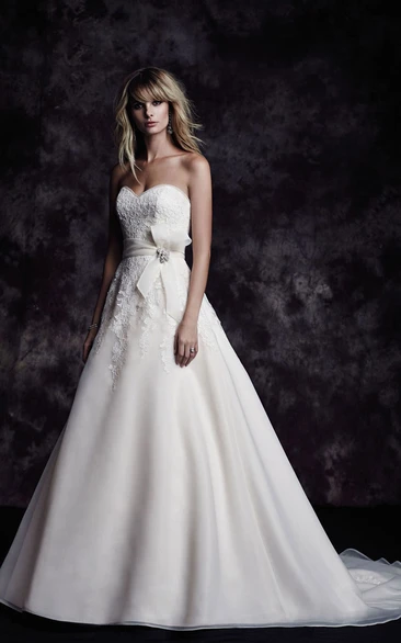 Strapless Floor-Length Organza Dress With Sash