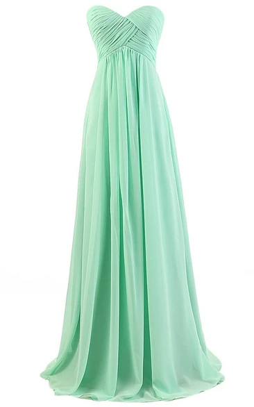 Sweetheart Ruched Chiffon Empire Gown With Zipper Back