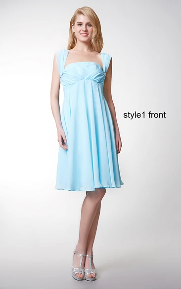 Convertible Cap Sleeve Short Chiffon Dress With Pleats