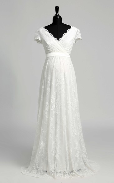 A Line Beach Cap Short Sleeve Maternity Wedding Dress