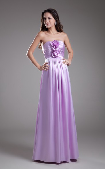 Strapless Sheath Dress With Flower and Ruching