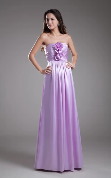 Strapless Sheath Dress With Flower and Ruching