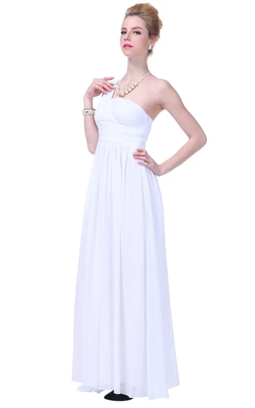 One-shoulder Asymmetrical Bodice Long Pleated Chiffon Dress