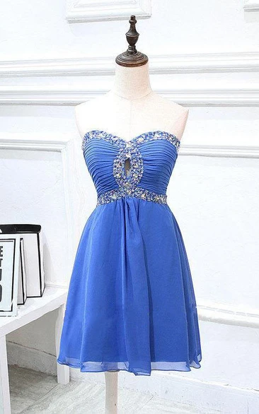 Empire Short Strapless Chiffon Dress With Beading