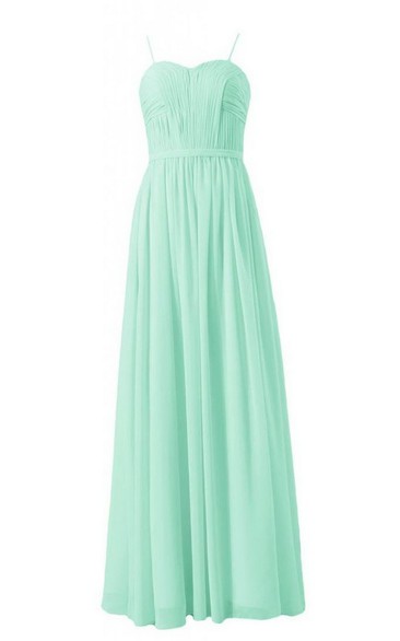 Spaghetti Straps Sweetheart Pleated A-line Gown With Band