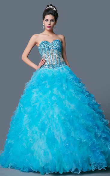 Dramatic Basque Bodice Floor Length Gown