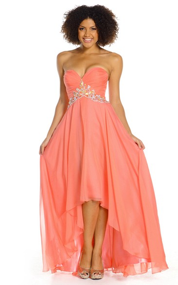 High-Low Criss-Cross Sleeveless Sweetheart Chiffon Prom Dress