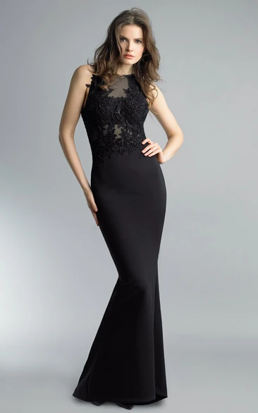 Mermaid Floor-length High Neck Sleeveless Satin Keyhole Dress