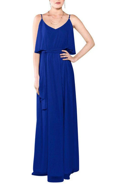 Spagetti Straps Long Chiffon Bridesmaid Dress