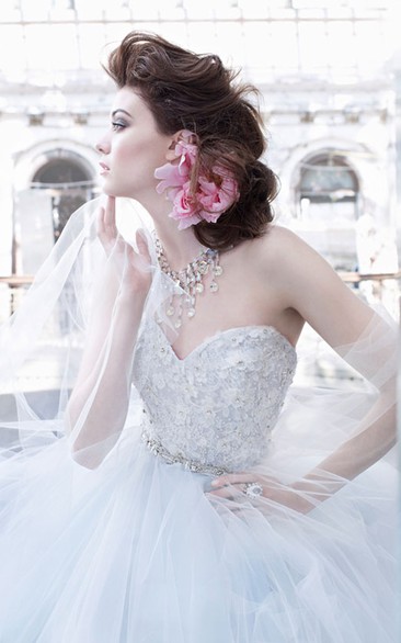 Gorgeous Floral Embroidered Lace Bodice Tulle Ball Gown