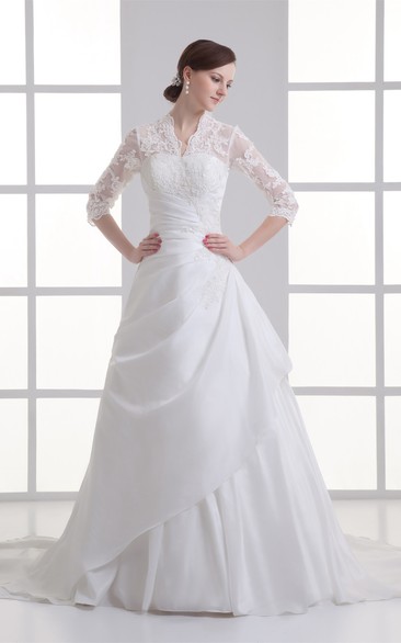 Alluring Ball Gown Sleeve Taffeta High Neck Wedding Dresses