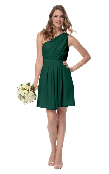 Chiffon Unique Short One-Shoulder Dress With Ruching