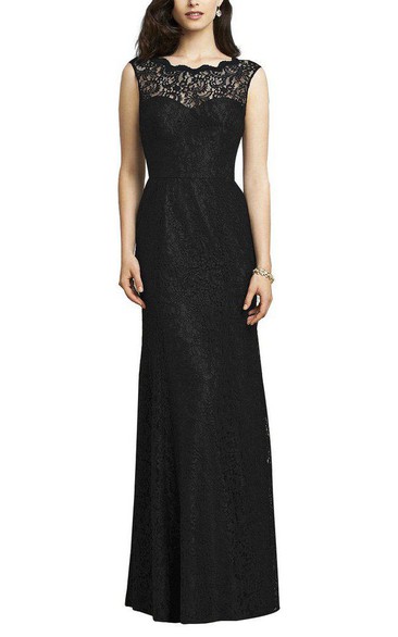 Illusion Lace Long Sheath Dress with Keyhole Back