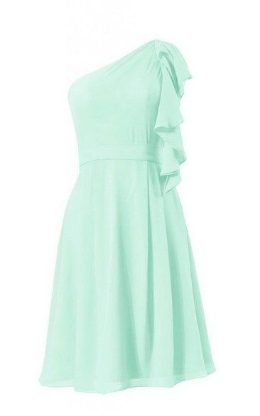 Chic One-shoulder Chiffon A-line Gown With Cape