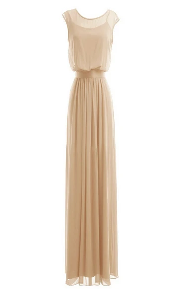 Cap-sleeved Long Gown With Dropped Bodice