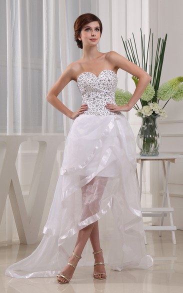Chic Sweetheart Beaded High-Low Dress With Tiers