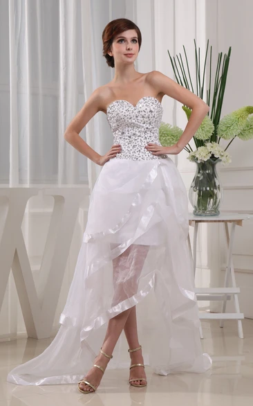 Chic Sweetheart Beaded High-Low Dress With Tiers