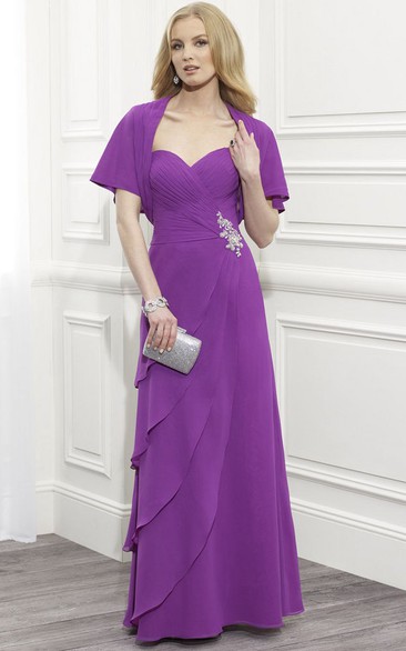 Poet Sleeve Sweetheart Criss-Cross Chiffon Mother Of The Bride Dress