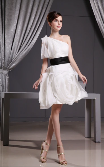 One-Shoulder Short A-Line Dress With Floral Skirt