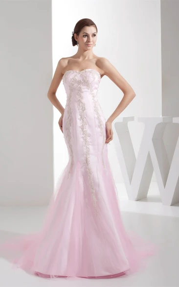 Sweetheart Column Crystal Detailing and Dress With Appliques