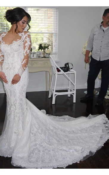 Delicate Mermaid Lace Appliques Wedding Dress Court Train