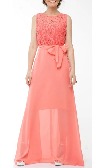 Coral Bridesmaid Chiffon Coral Evening Wedding Coral Lace Long Dress